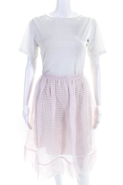 Elizabeth and James Womens Organza Grid Midi Circle Skirt Light Pink Size 2