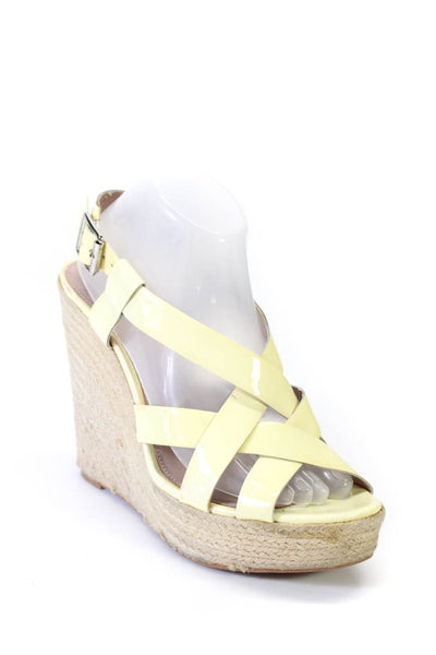 Vince Camuto Womens Strappy Wedge Espadrille Sandals Yellow Patent Size 39 9