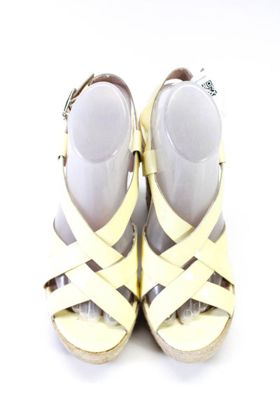 Vince Camuto Womens Strappy Wedge Espadrille Sandals Yellow Patent Size 39 9