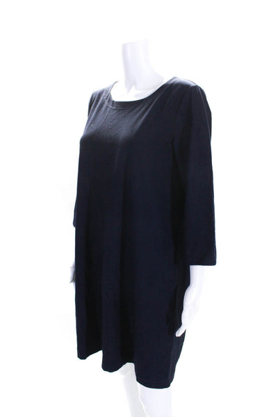 Eileen Fisher Womens 3/4 Sleeve Scoop Neck Knit Shirt Dress Navy Size Medium