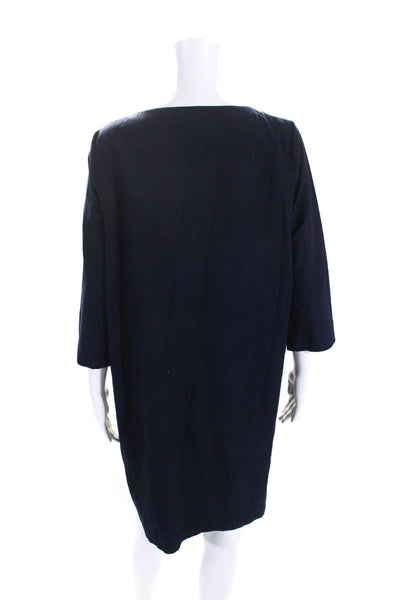 Eileen Fisher Womens 3/4 Sleeve Scoop Neck Knit Shirt Dress Navy Size Medium