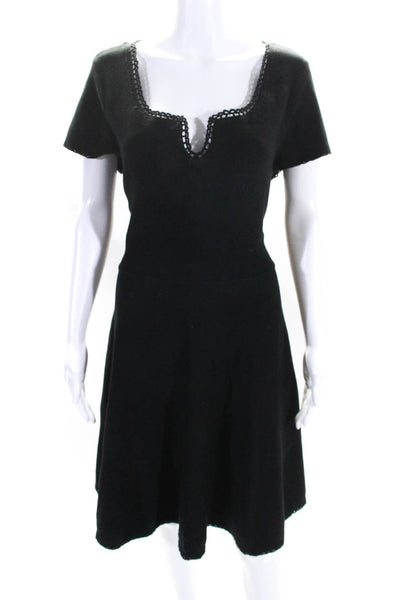 Kate Spade New York Womens Short Sleeve V Neck Knit Swing Dress Black Size XL