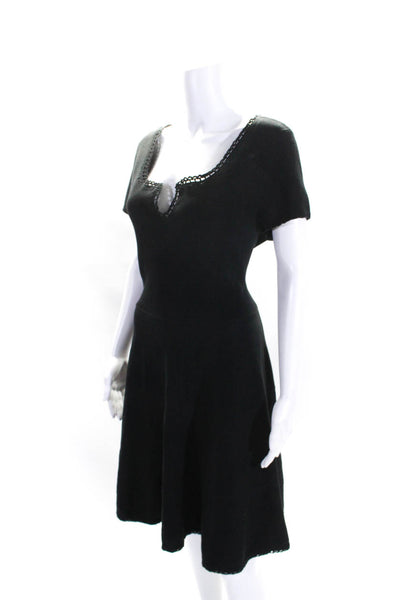 Kate Spade New York Womens Short Sleeve V Neck Knit Swing Dress Black Size XL