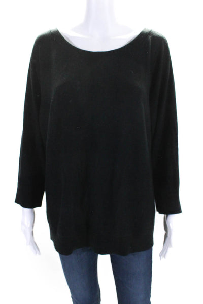 Kate Spade New York Womens 3/4 Sleeve Scoop Neck Sweatshirt Black Cotton Size XL