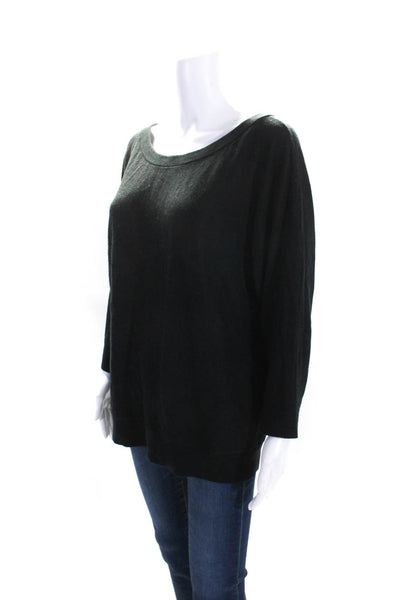 Kate Spade New York Womens 3/4 Sleeve Scoop Neck Sweatshirt Black Cotton Size XL