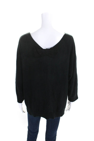 Kate Spade New York Womens 3/4 Sleeve Scoop Neck Sweatshirt Black Cotton Size XL