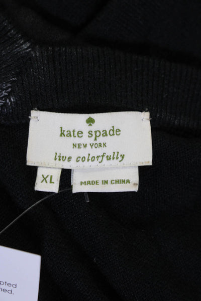 Kate Spade New York Womens 3/4 Sleeve Scoop Neck Sweatshirt Black Cotton Size XL