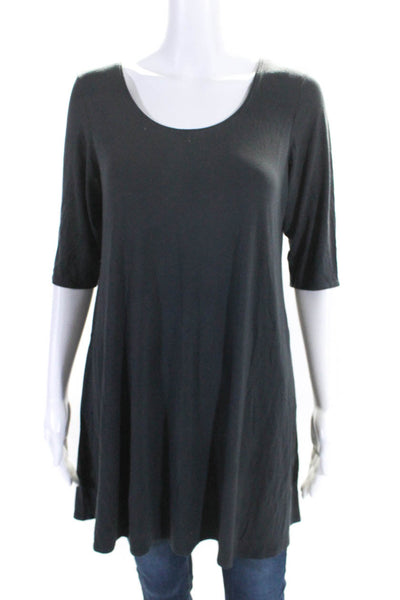 Eileen Fisher Womens Half Sleeve Scoop Neck Mini Shirt Dress Gray Size Medium