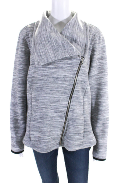 Athleta Womens Long Sleeve Front Zip Collared Knit Light Jacket Gray Size XL