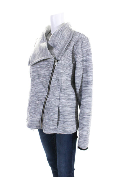 Athleta Womens Long Sleeve Front Zip Collared Knit Light Jacket Gray Size XL