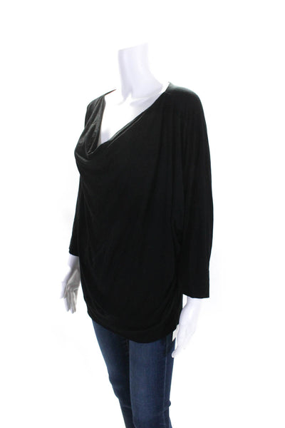 Eileen Fisher Womens 3/4 Sleeve Scoop Neck Draped Knit Shirt Black Size Large