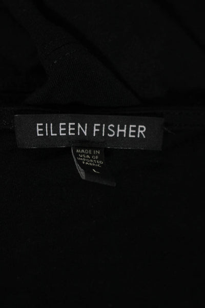 Eileen Fisher Womens 3/4 Sleeve Scoop Neck Draped Knit Shirt Black Size Large