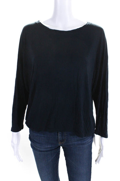 Vince Womens Long Sleeve Scoop Neck Lightweight Tee Shirt Navy Size Large