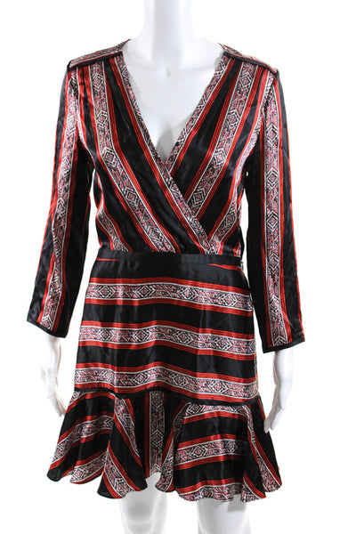 Veronica Beard Womens Silk Printed Long Sleeves A Line Dress Black Red Size 2