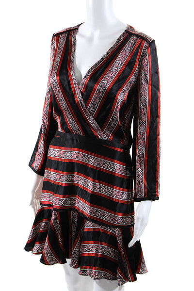 Veronica Beard Womens Silk Printed Long Sleeves A Line Dress Black Red Size 2