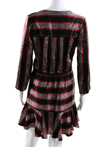 Veronica Beard Womens Silk Printed Long Sleeves A Line Dress Black Red Size 2