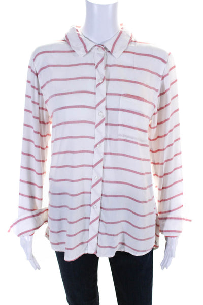 Rails Women's Collared Long Sleeves Button Down Red White Stripe Shirt Size S