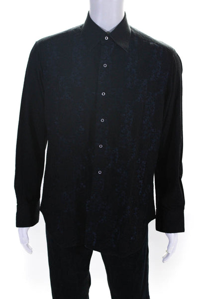 Robert Graham Mens Cotton Geometric Print Long Sleeve Button Up Top Blue Size M