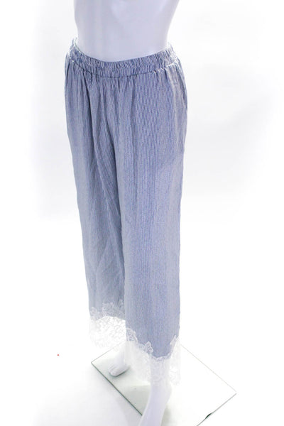 Gold Hawk Womens Blue Silk Striped Lace Trim High Rise Wide Leg Pants Size S