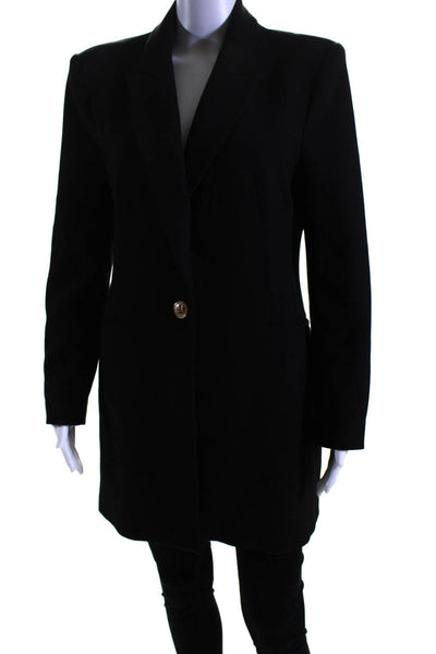 Zara Women's Collared Long Sleeves Lined Button Basic Coat Black Size L