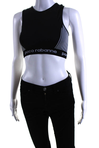 Paco Rabanne Women's Scoop Neck Sleeveless Unlined Sport Bra Black Size S