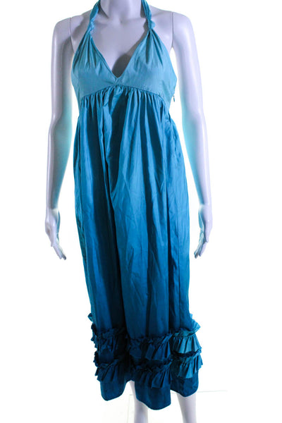 Calypso Christiane Celle Women's V-Neck Halter Ruffle Ombre Maxi Dress Size S