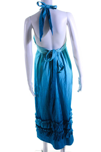 Calypso Christiane Celle Women's V-Neck Halter Ruffle Ombre Maxi Dress Size S