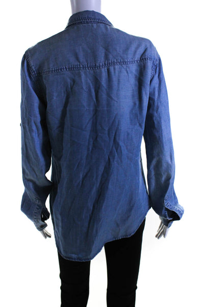 Bella Dahl Women's Collared Long Sleeves Button Down Chambray Shirt Blue Size M