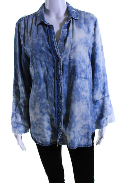 Bella Dahl Women's Collared Long Sleeves Button Down Tie Dye Shirt Size M