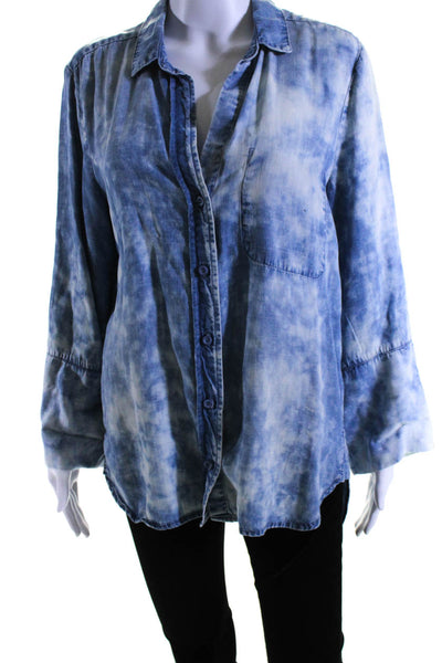 Bella Dahl Women's Collared Long Sleeves Button Down Tie Dye Shirt Size M