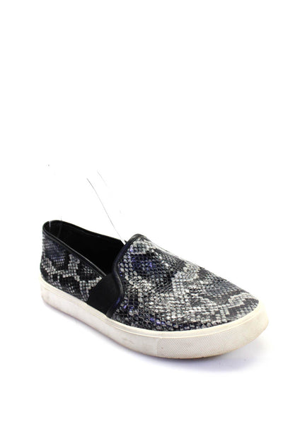 Vince Womens Round Toe Snake Print Leather Rubber Sole Slip-On Shoe Black Size 7