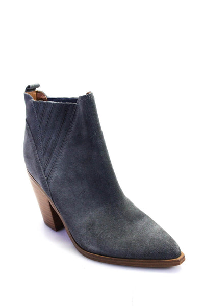 Marc Fisher Womens Suede Pointed Toe Stacked Block Booties Gray Size 9