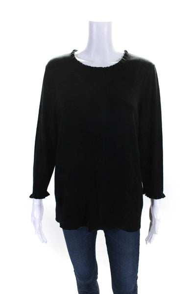 Kate Spade New York Womens 3/4 Sleeve Scoop Neck Knit Sweatshirt Black Size XL