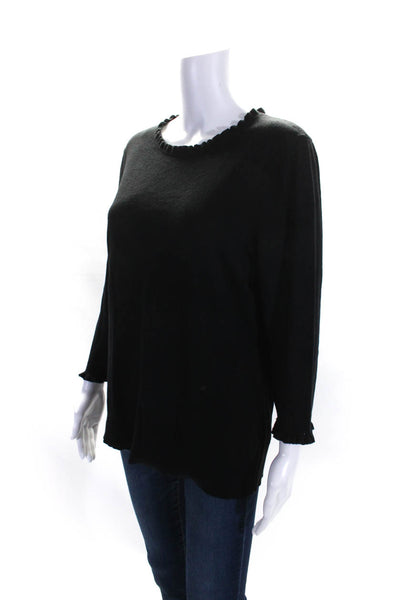 Kate Spade New York Womens 3/4 Sleeve Scoop Neck Knit Sweatshirt Black Size XL