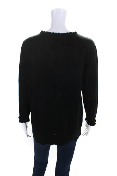 Kate Spade New York Womens 3/4 Sleeve Scoop Neck Knit Sweatshirt Black Size XL