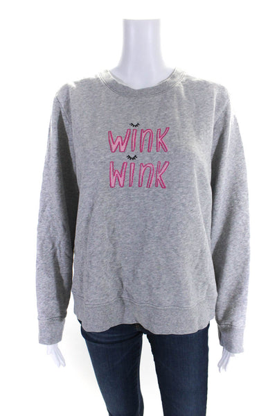 Kate Spade New York Womens Pullover Wink Wink Sweatshirt Gray Cotton Size Large