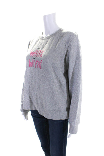 Kate Spade New York Womens Pullover Wink Wink Sweatshirt Gray Cotton Size Large