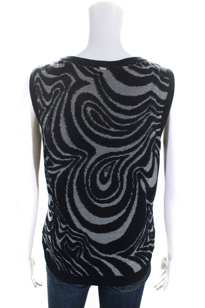 St. John Sport Womens Scoop Neck Wavy Knit Tank Top Navy Gray Wool Size Large