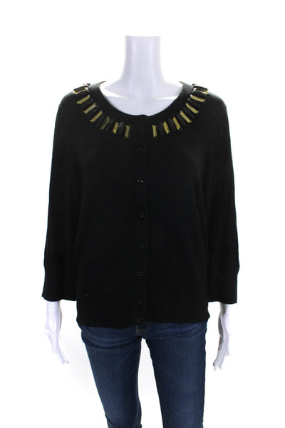 Kate Spade New York Womens Button Front Embellished Cardigan Sweater Black Large