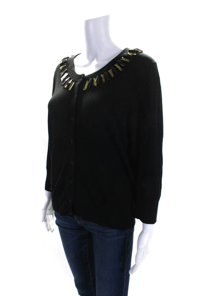 Kate Spade New York Womens Button Front Embellished Cardigan Sweater Black Large