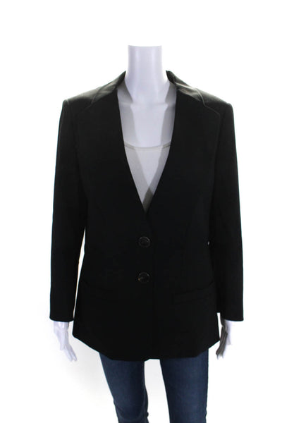 Escada Womens Two Button V Neck Boxy Blazer Jacket Black Wool Size IT 42