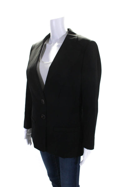 Escada Womens Two Button V Neck Boxy Blazer Jacket Black Wool Size IT 42