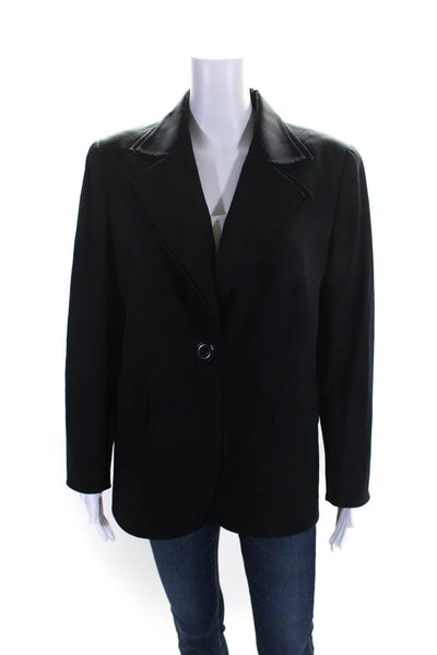 Escada Womens Single Button Layered Lapel Blazer Jacket Navy Blue Size IT 42