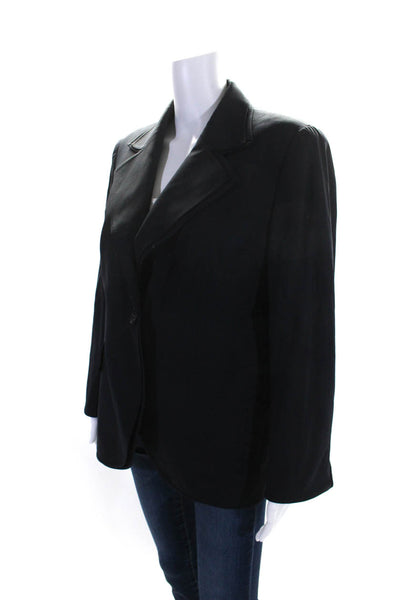 Escada Womens Single Button Layered Lapel Blazer Jacket Navy Blue Size IT 42