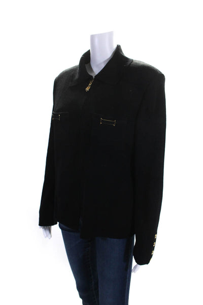 St. John Collection By Marie Gray Womens Zip Up Santana Knit Jacket Black Large