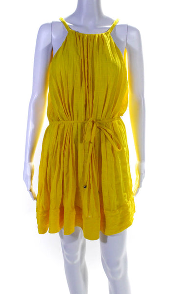 Ramy Brook Womens Beaded Belted Pleated Sleeveless A-Line Dress Yellow Size S