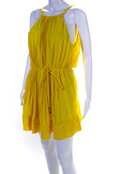 Ramy Brook Womens Beaded Belted Pleated Sleeveless A-Line Dress Yellow Size S