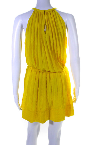 Ramy Brook Womens Beaded Belted Pleated Sleeveless A-Line Dress Yellow Size S