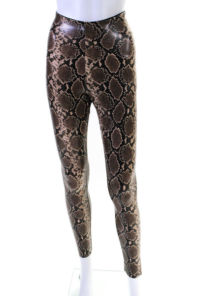 Commando Womens Faux Leather Animal Print Elastic Fashion Leggings Brown Size S