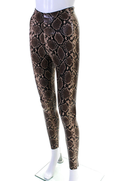 Commando Womens Faux Leather Animal Print Elastic Fashion Leggings Brown Size S